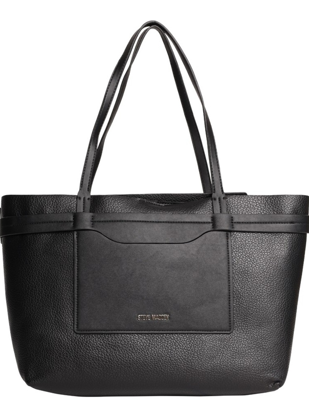 Steve Madden Black Pebbled Leather Tote with Front Pocket